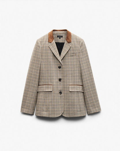 Evia Plaid Blazer - Tan Multi