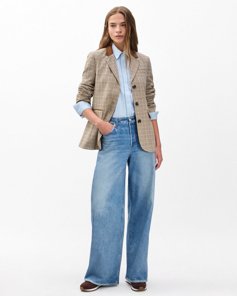 Evia Plaid Blazer - Tan Multi