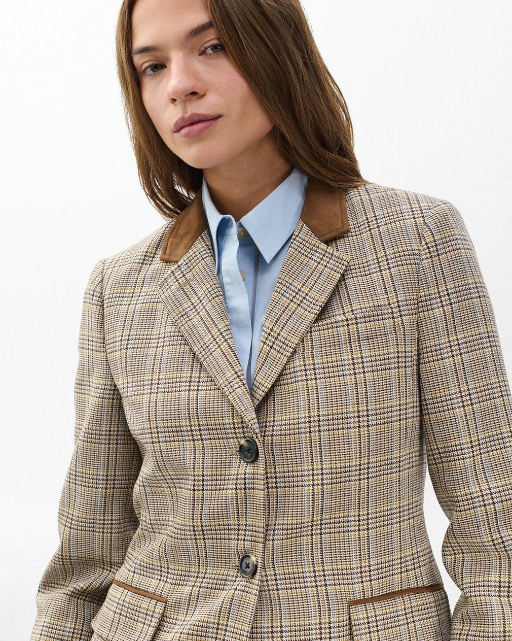 Evia Plaid Blazer - Tan Multi