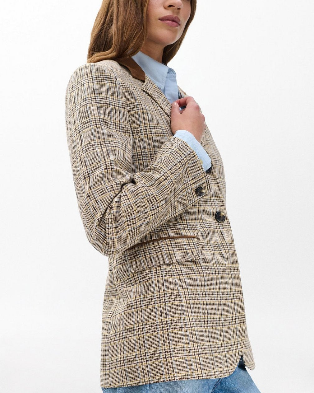 Evia Plaid Blazer - Tan Multi