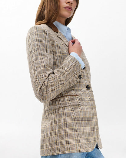 Evia Plaid Blazer - Tan Multi