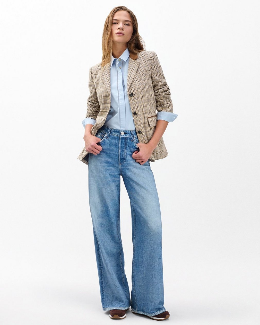 Evia Plaid Blazer - Tan Multi