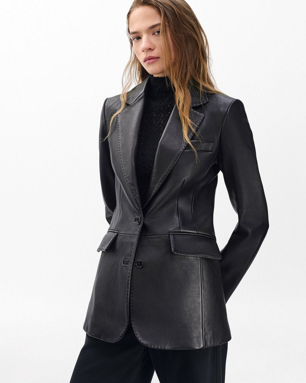 Ash Lamb Leather Blazer - Black