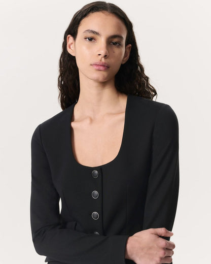 Roslyn Scoop-Neck Blazer - Black