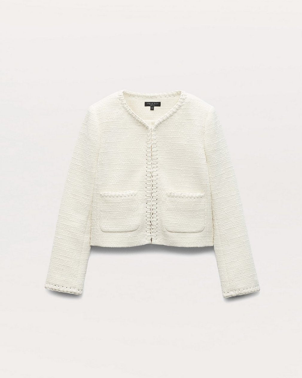 Cheyenne Whipstitch-Trimmed Tweed Lady Jacket - White