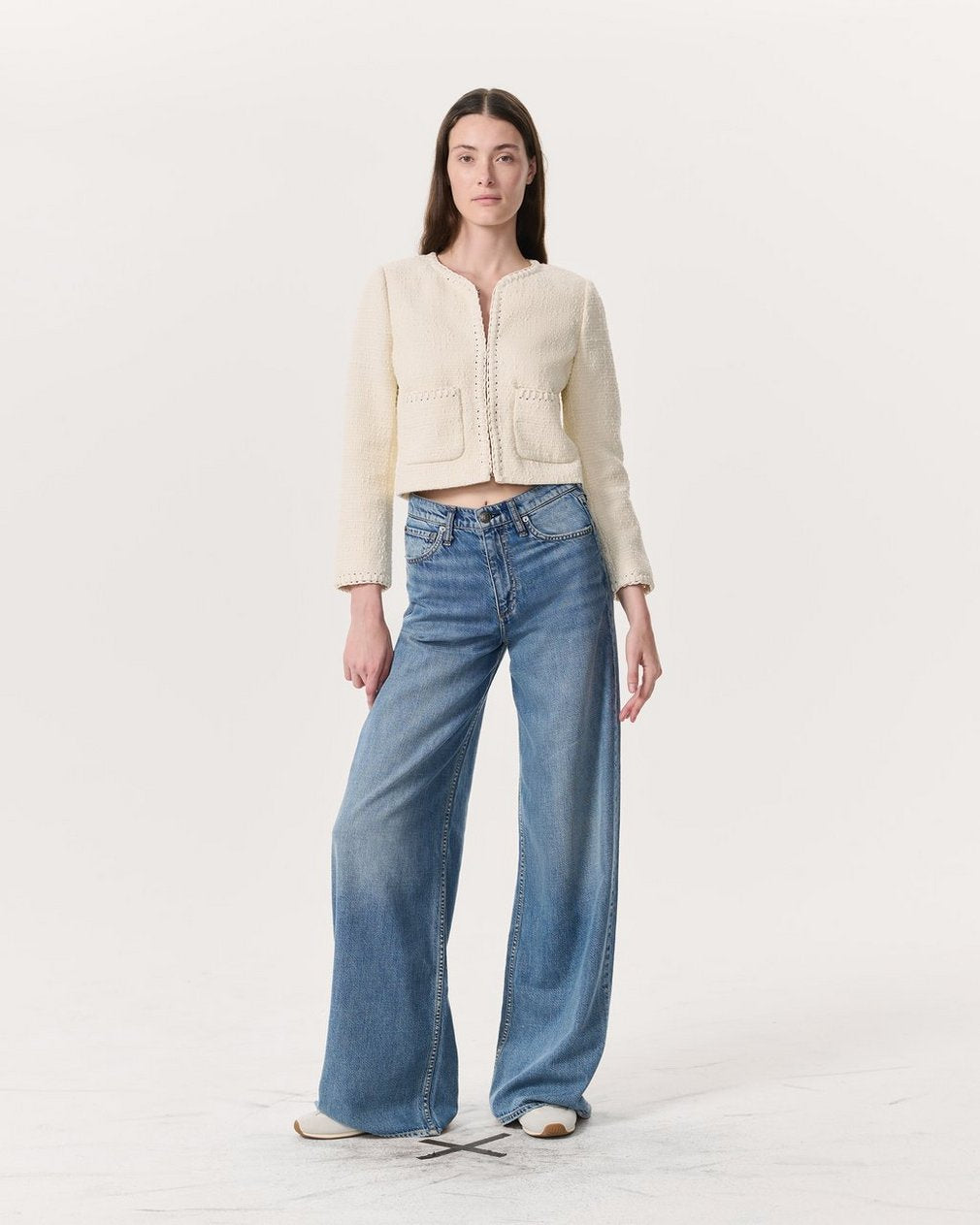 Cheyenne Whipstitch-Trimmed Tweed Lady Jacket - White