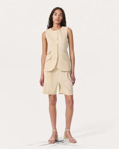 Slade Linen-Blend Vest - Light Tan