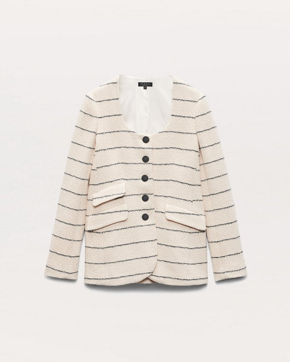 Roslyn Cotton Tweed Scoop-Neck Blazer - Cream