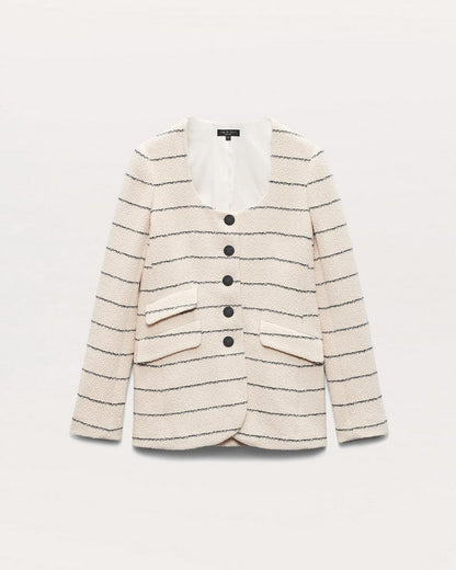 Roslyn Cotton Tweed Scoop-Neck Blazer - Cream