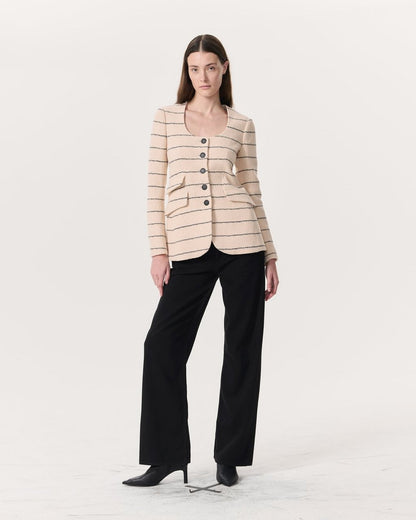 Roslyn Cotton Tweed Scoop-Neck Blazer - Cream