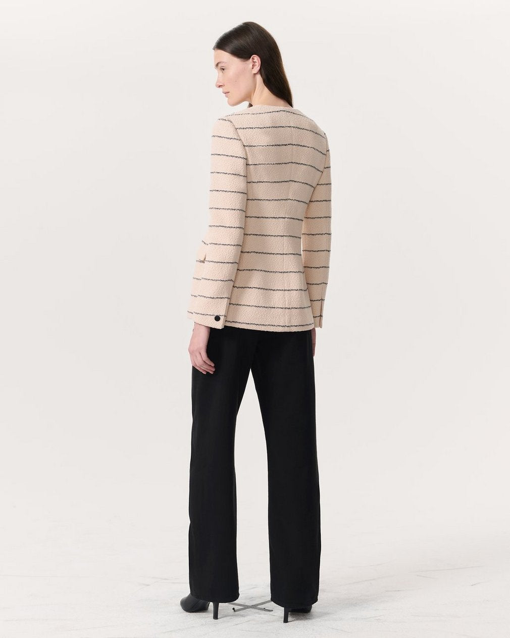 Roslyn Cotton Tweed Scoop-Neck Blazer - Cream