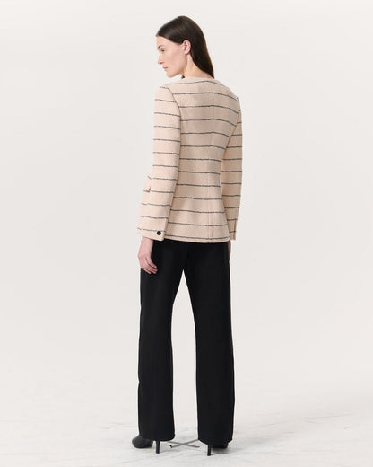 Roslyn Cotton Tweed Scoop-Neck Blazer - Cream