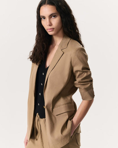 Jennie Linen-Blend Blazer - Muted Brown