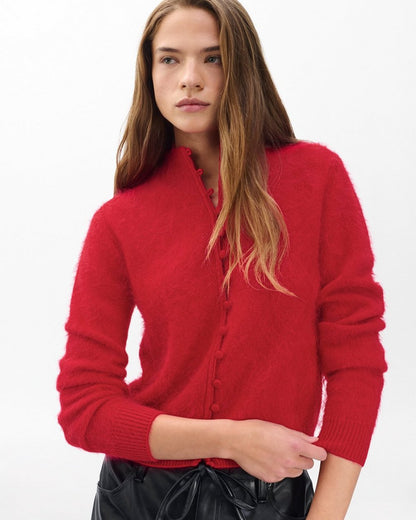Jada Brushed Cashmere Cardigan - Red