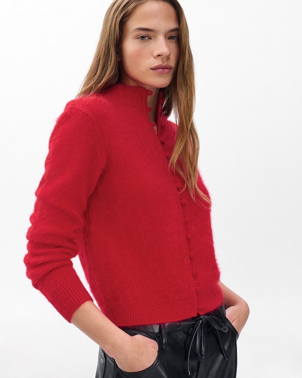 Jada Brushed Cashmere Cardigan - Red