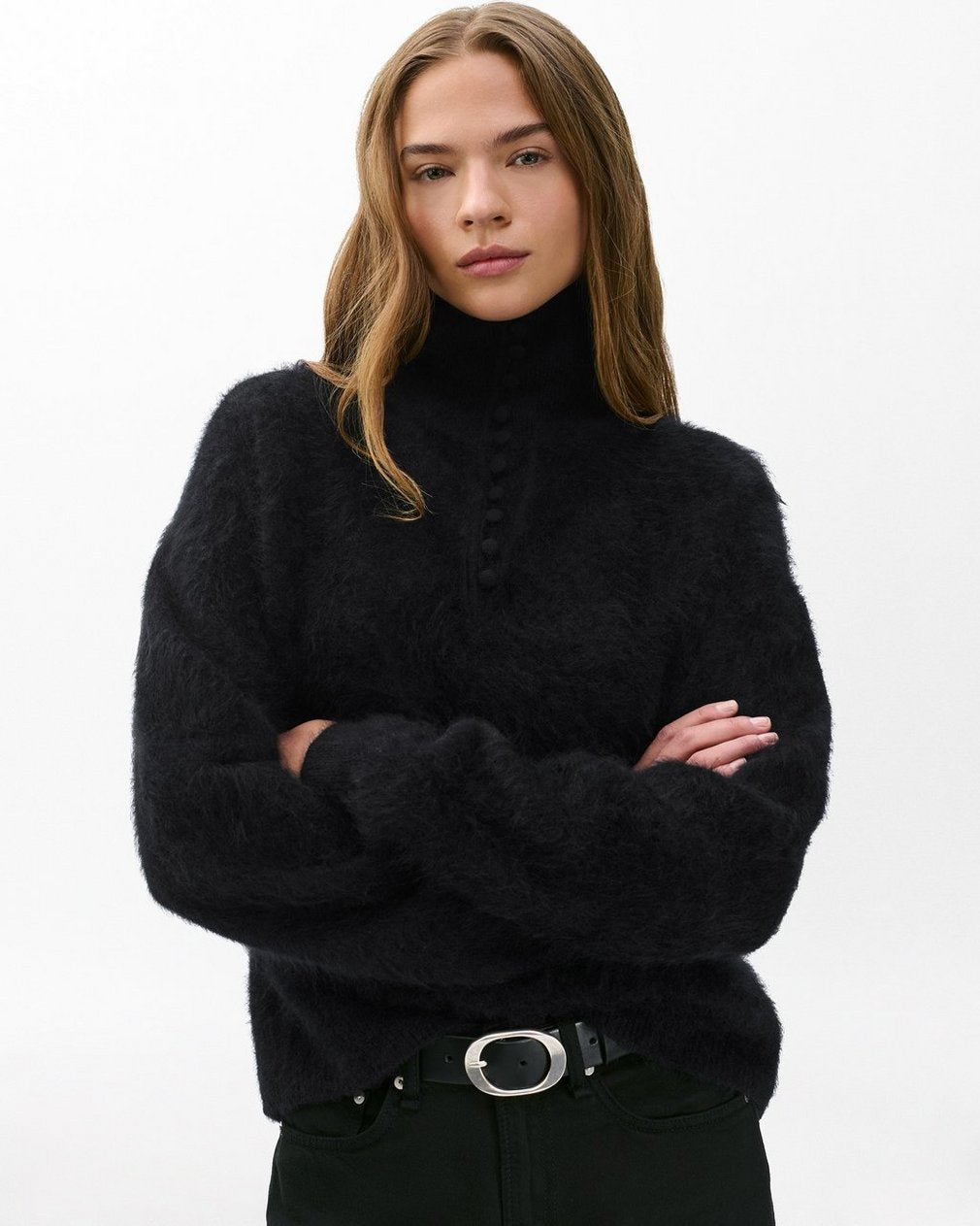 Jada Brushed Cashmere Sweater - Black