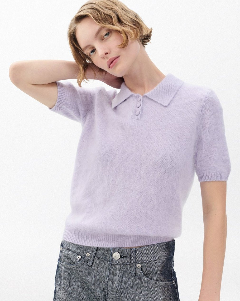 Jada Brushed Cashmere Polo - Lavender