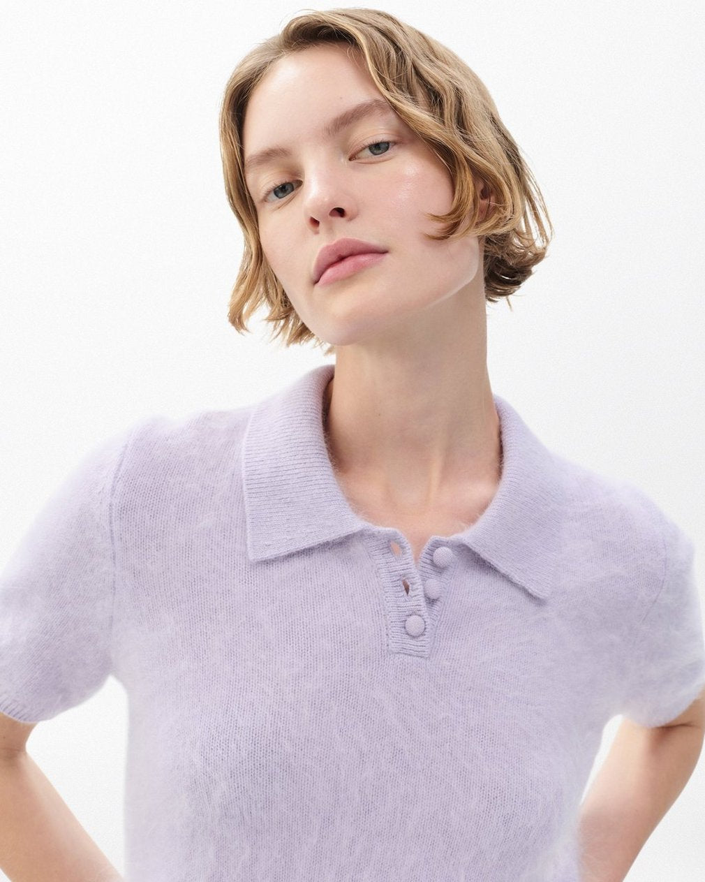 Jada Brushed Cashmere Polo - Lavender