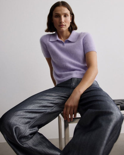 Jada Brushed Cashmere Polo - Lavender