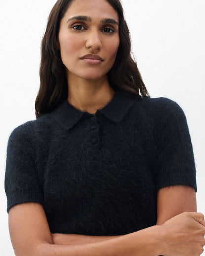 Jada Brushed Cashmere Polo - Black