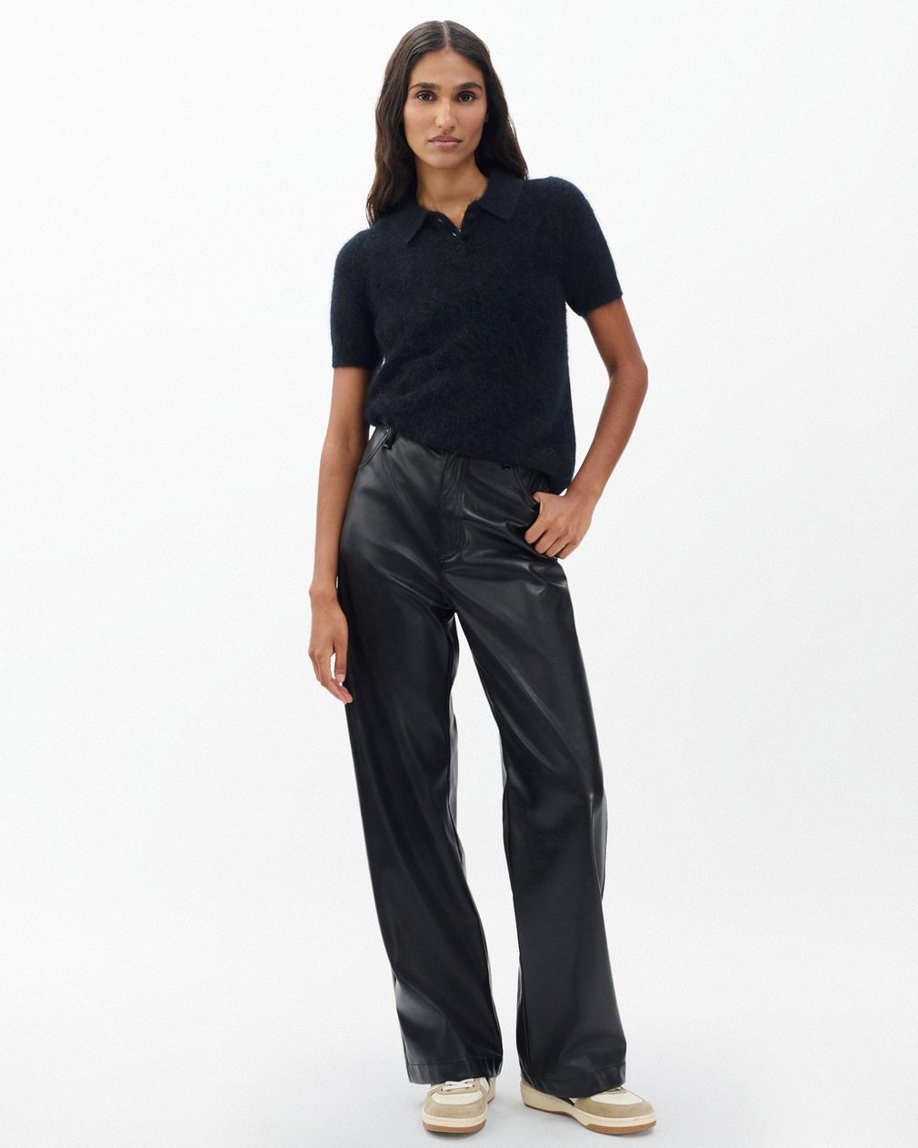Jada Brushed Cashmere Polo - Black