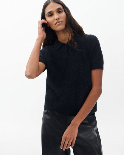 Jada Brushed Cashmere Polo - Black