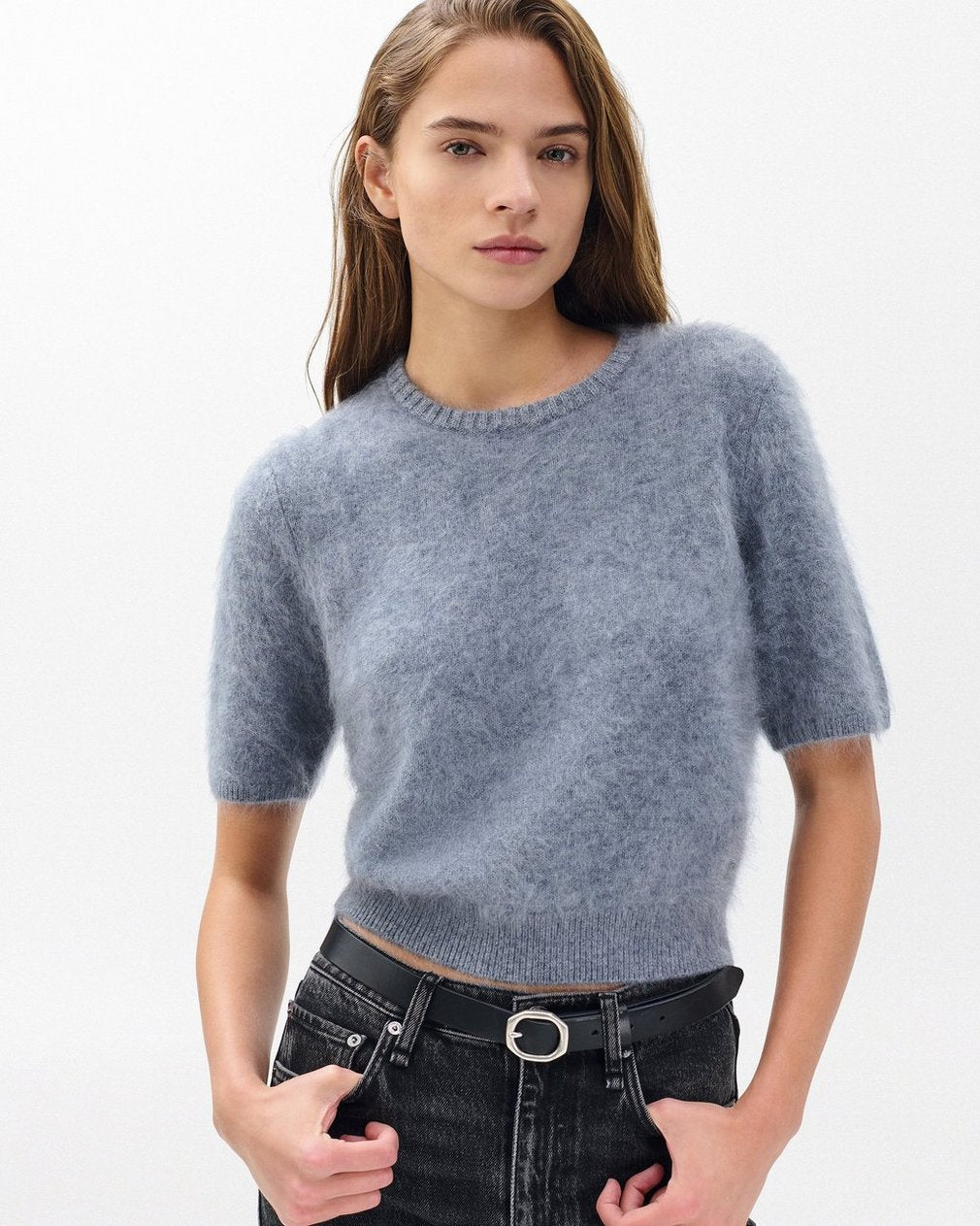 Jada Brushed Short-Sleeve Crewneck - Heather Grey
