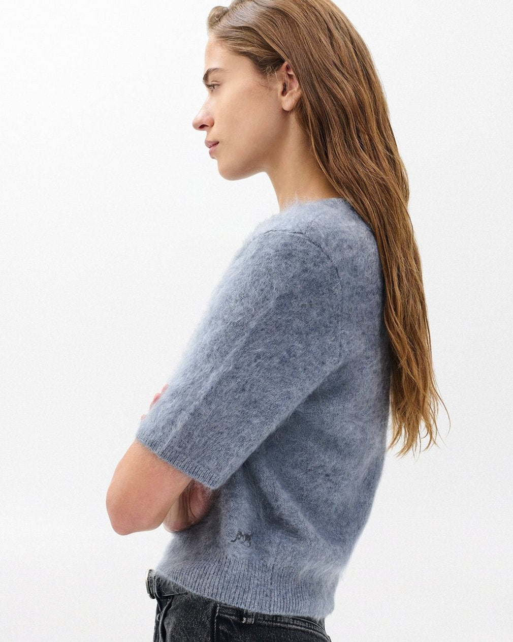 Jada Brushed Short-Sleeve Crewneck - Heather Grey