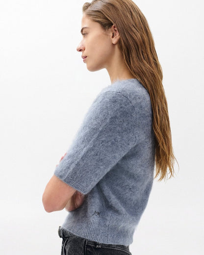 Jada Brushed Short-Sleeve Crewneck - Heather Grey