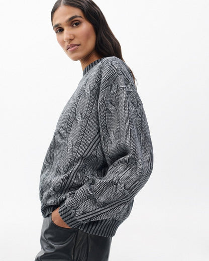 Miramar Cable-Effect Sweatshirt - Washed Black