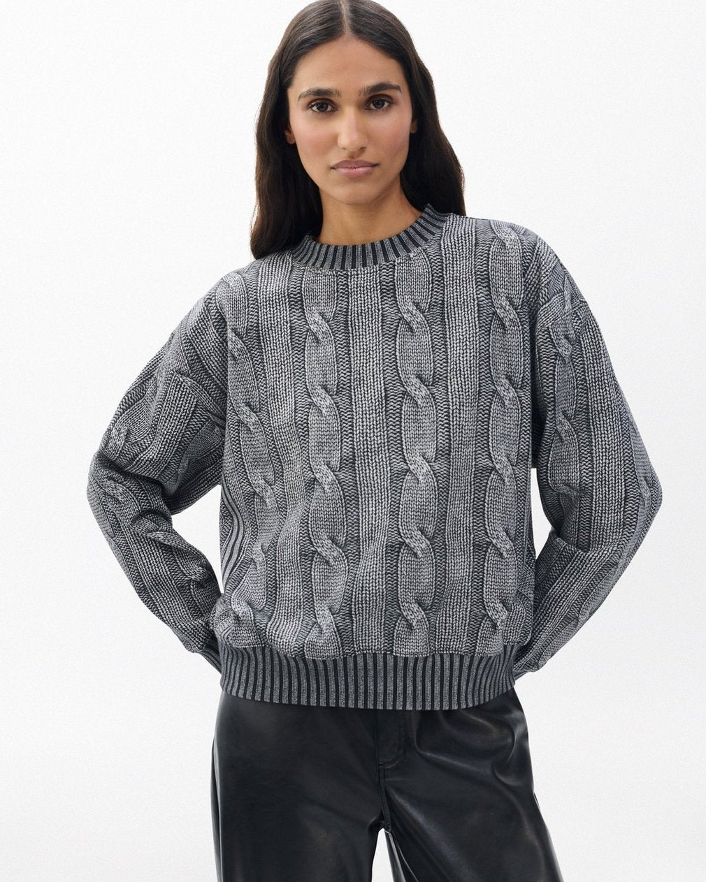 Miramar Cable-Effect Sweatshirt - Washed Black