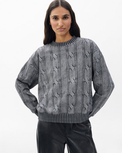 Miramar Cable-Effect Sweatshirt - Washed Black