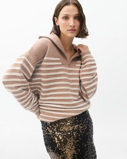 Raven Wool-Cashmere Half-Zip Sweater - Camel