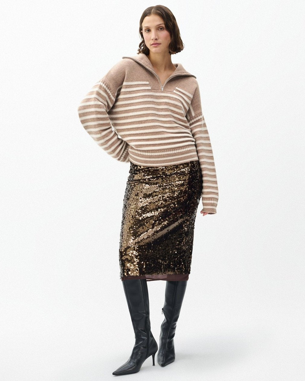 Raven Wool-Cashmere Half-Zip Sweater - Camel