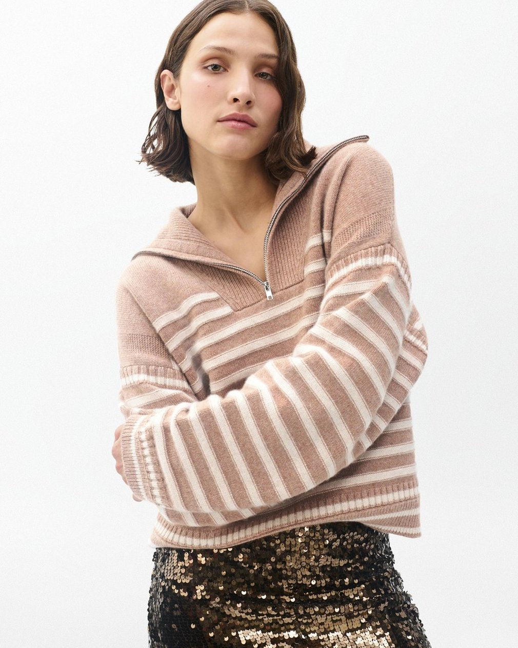 Raven Wool-Cashmere Half-Zip Sweater - Camel