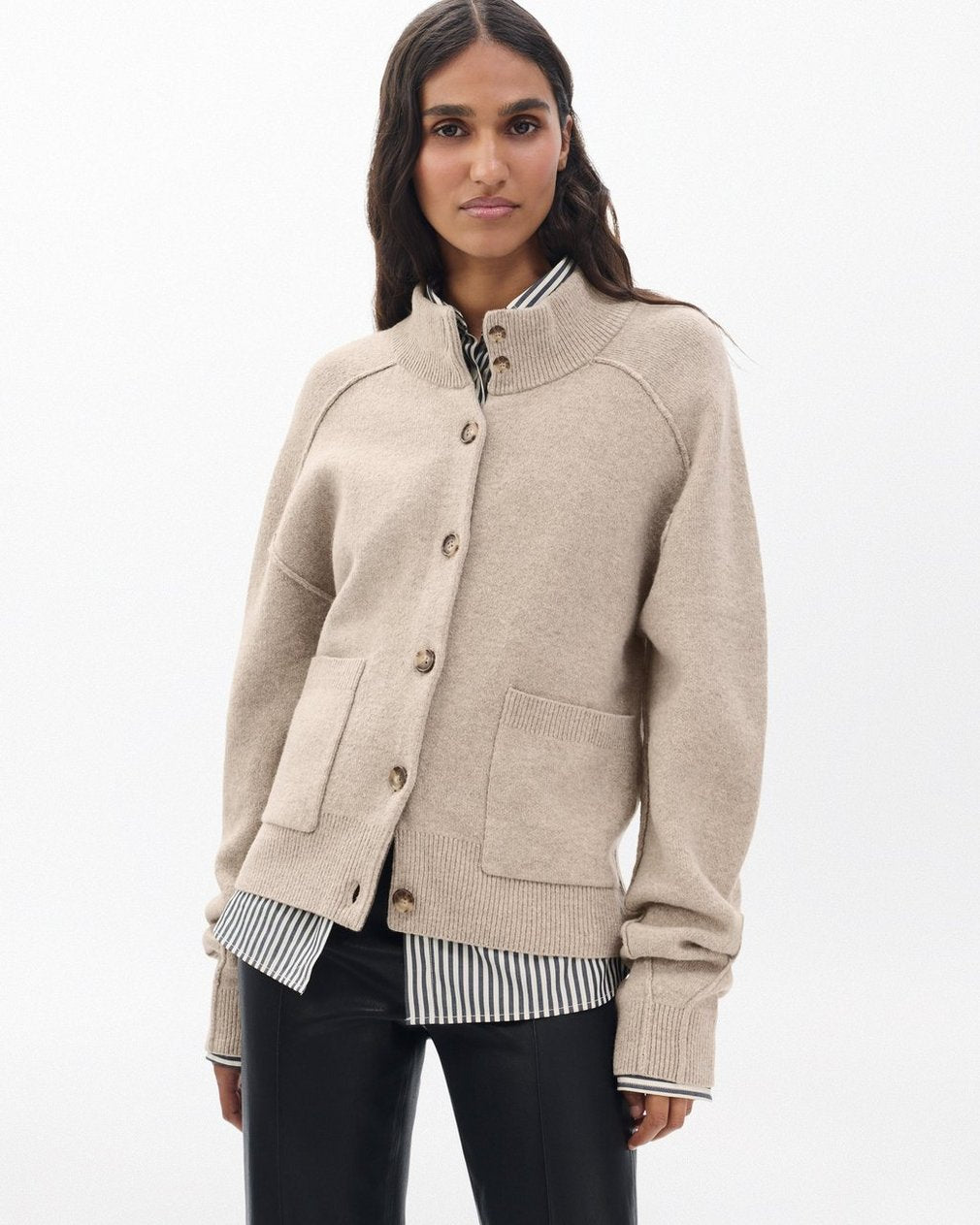 Bridget Mockneck Cardigan - Taupe