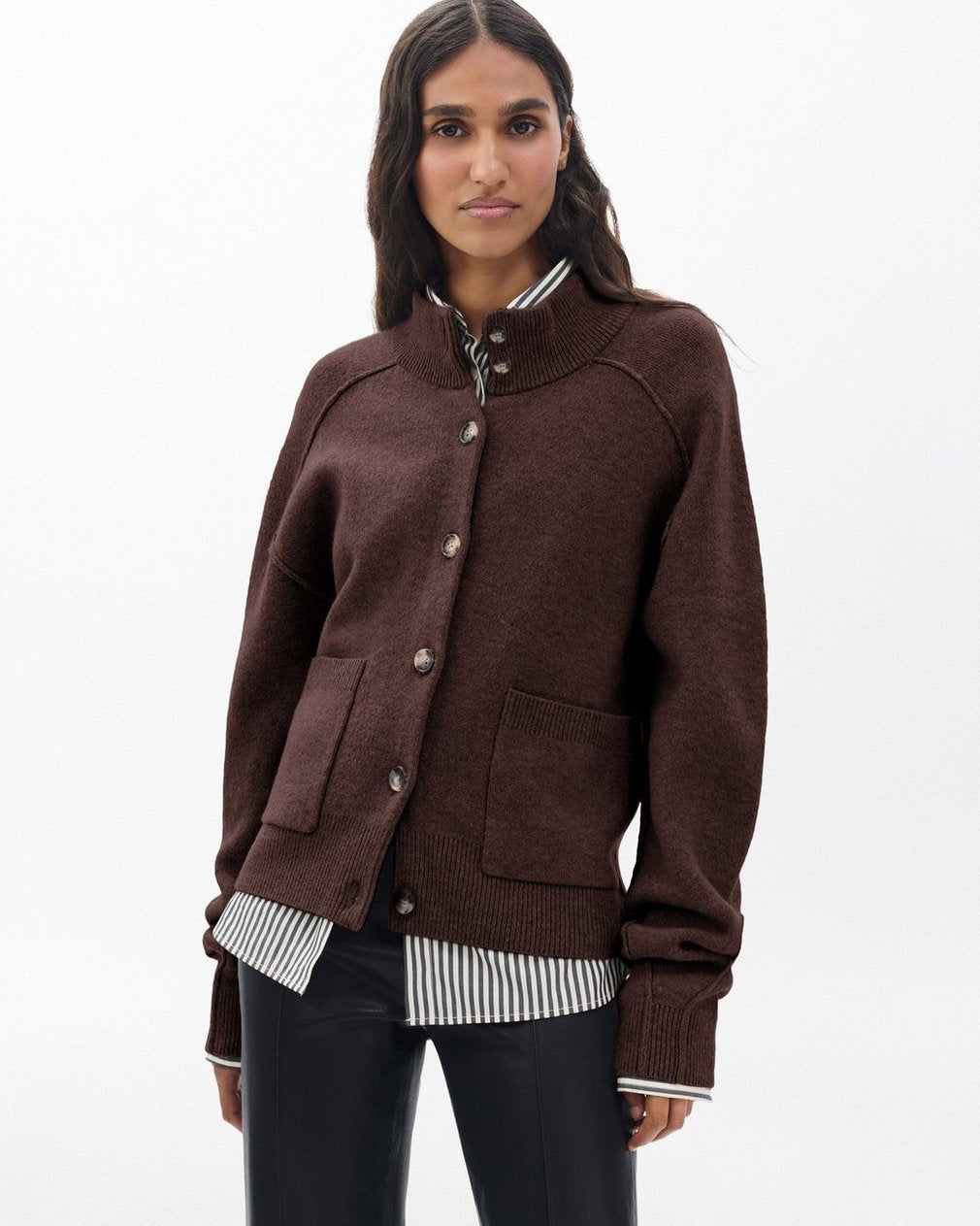 Bridget Mockneck Cardigan - Brown