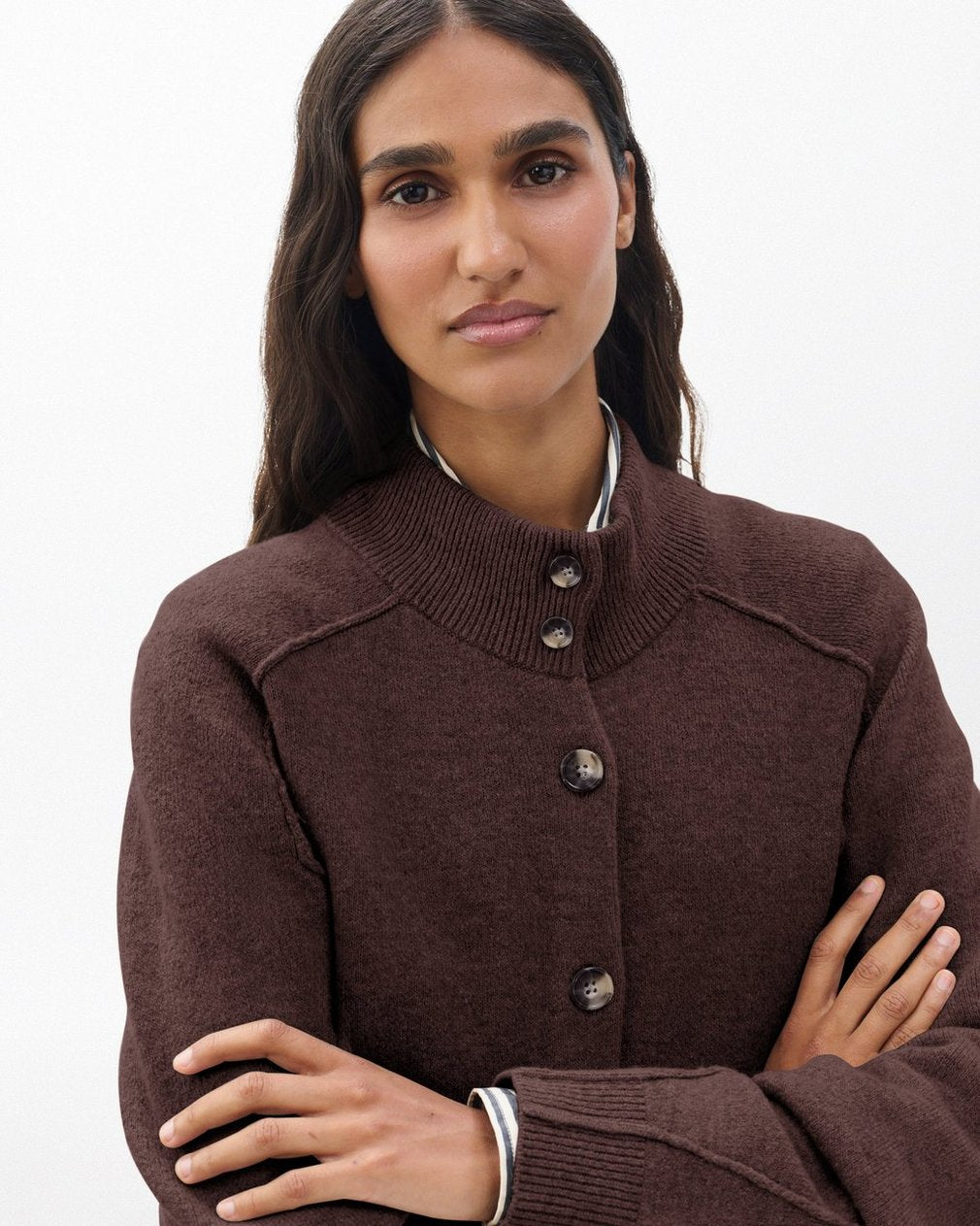 Bridget Mockneck Cardigan - Brown