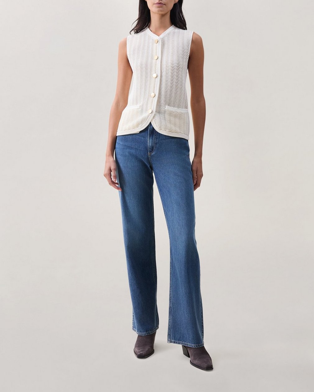 Vivi Open-Knit Cotton-Blend Vest - Chalk