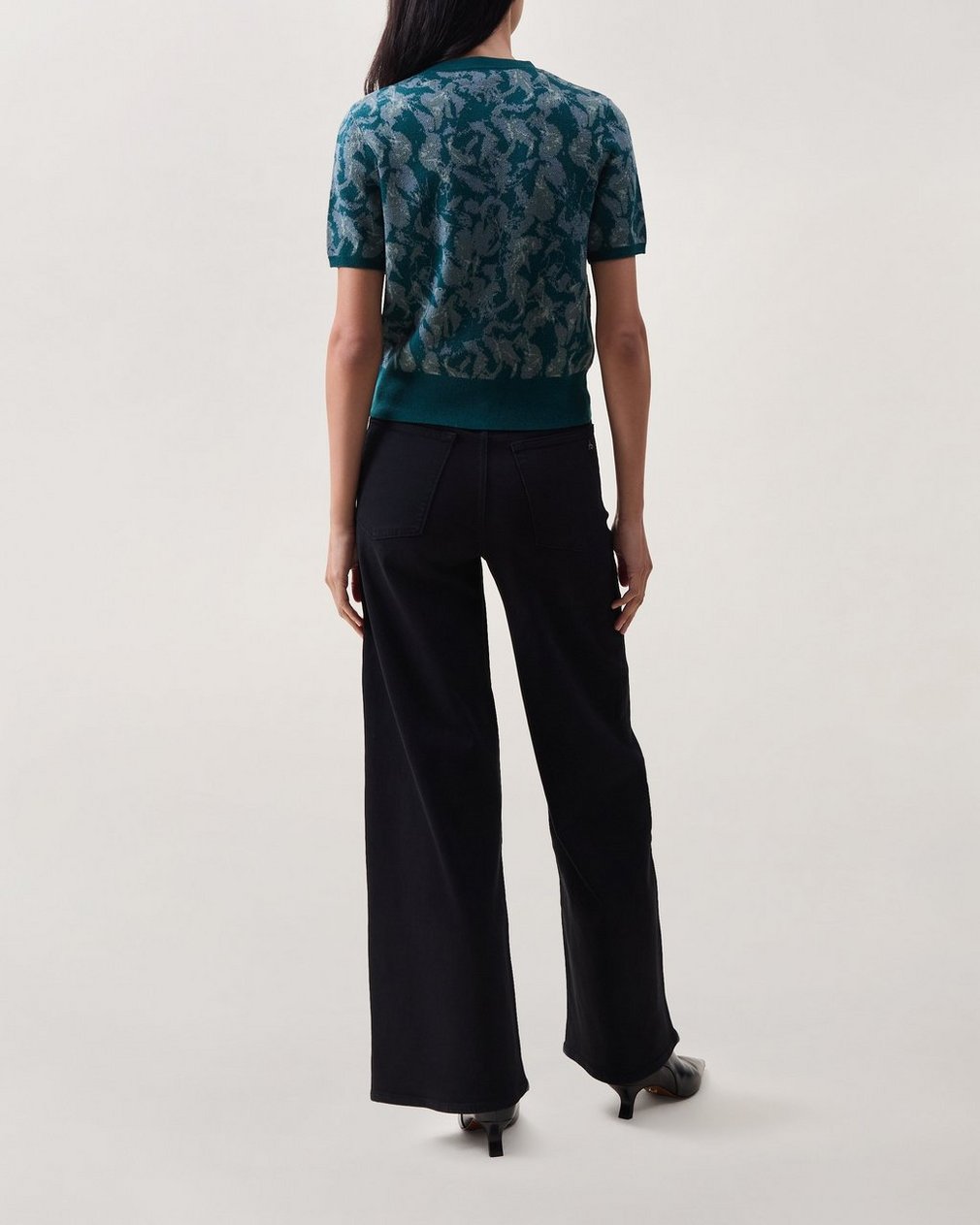 Michal Jacquard Short-Sleeve Cardigan - Teal Petal Multi