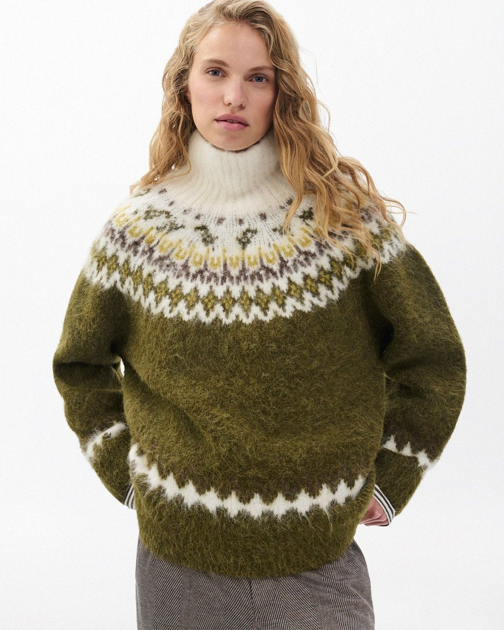 Beth Fair Isle Turtleneck Sweater - Army Multi