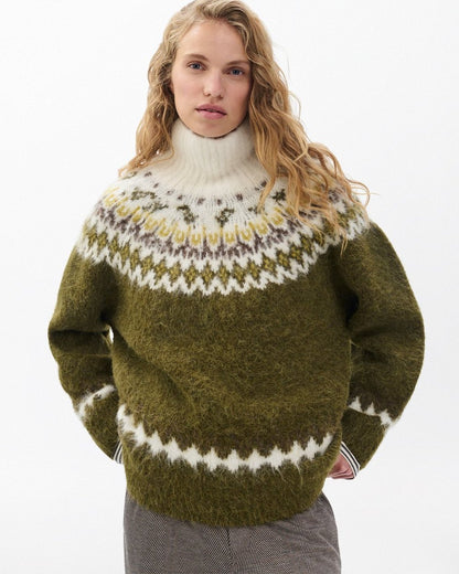 Beth Fair Isle Turtleneck Sweater - Army Multi