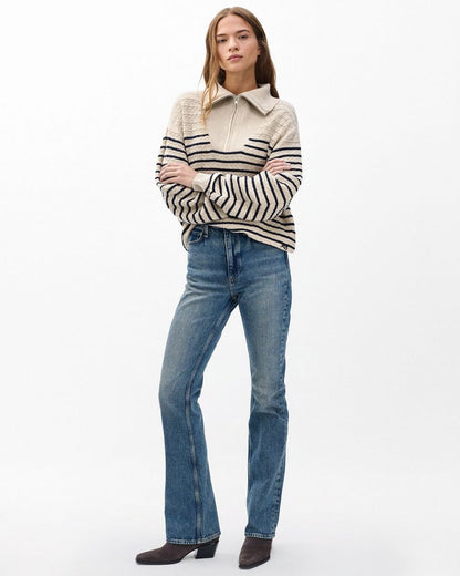 Natalia Cashmere Half-Zip Sweater - Oatmeal Multi