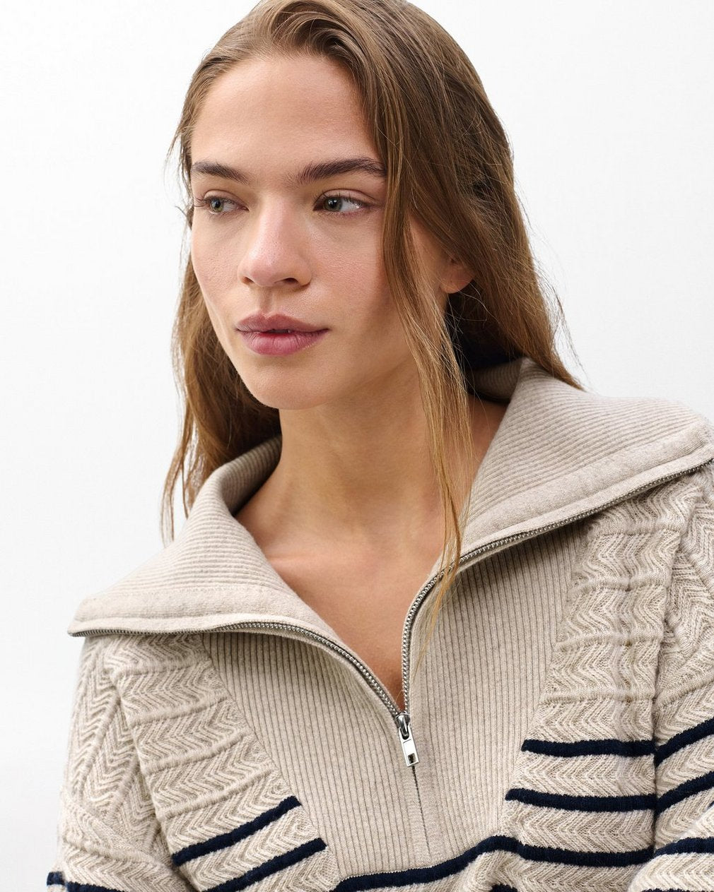 Natalia Cashmere Half-Zip Sweater - Oatmeal Multi