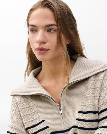 Natalia Cashmere Half-Zip Sweater - Oatmeal Multi