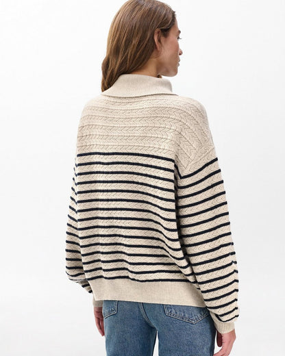 Natalia Cashmere Half-Zip Sweater - Oatmeal Multi