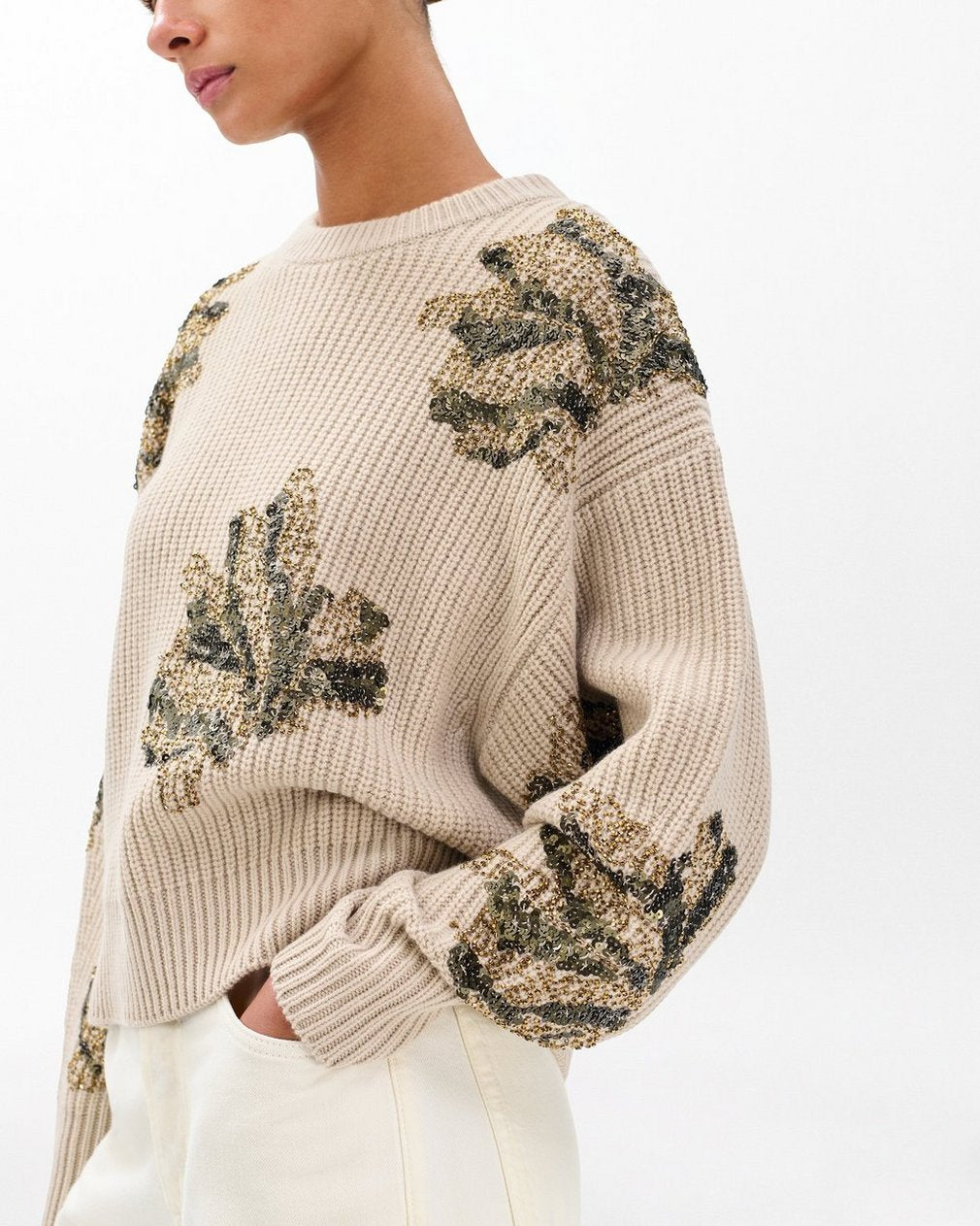 Julie Sequined Wool Sweater - Beige