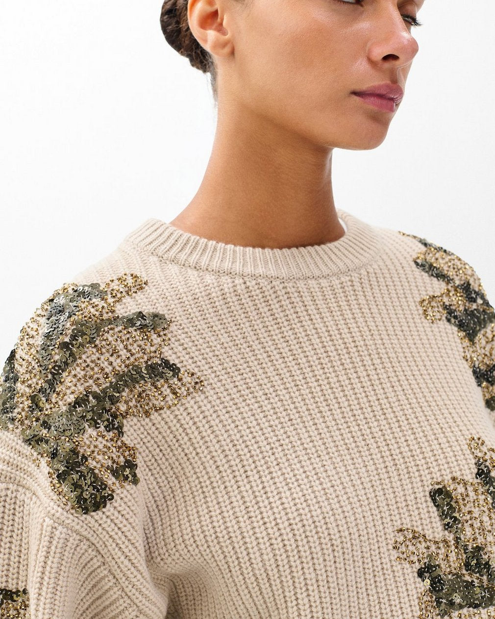 Julie Sequined Wool Sweater - Beige