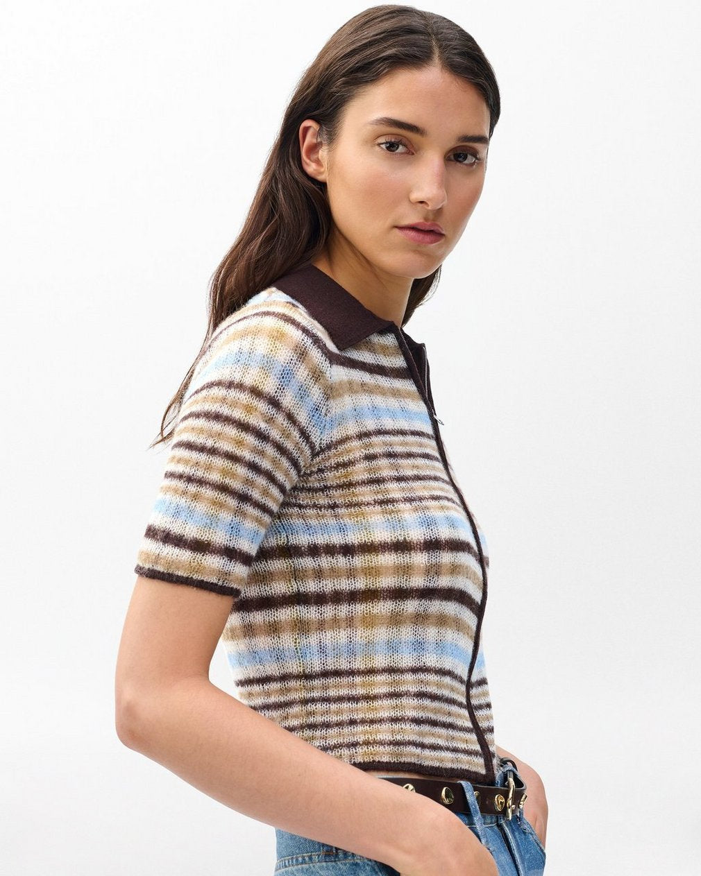 Leva Plaid Zip Polo Sweater - Ivory Multi