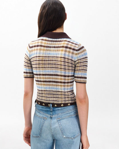 Leva Plaid Zip Polo Sweater - Ivory Multi